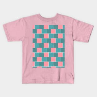 Green and Pink Square Tiles in a Geometric Pattern Kids T-Shirt